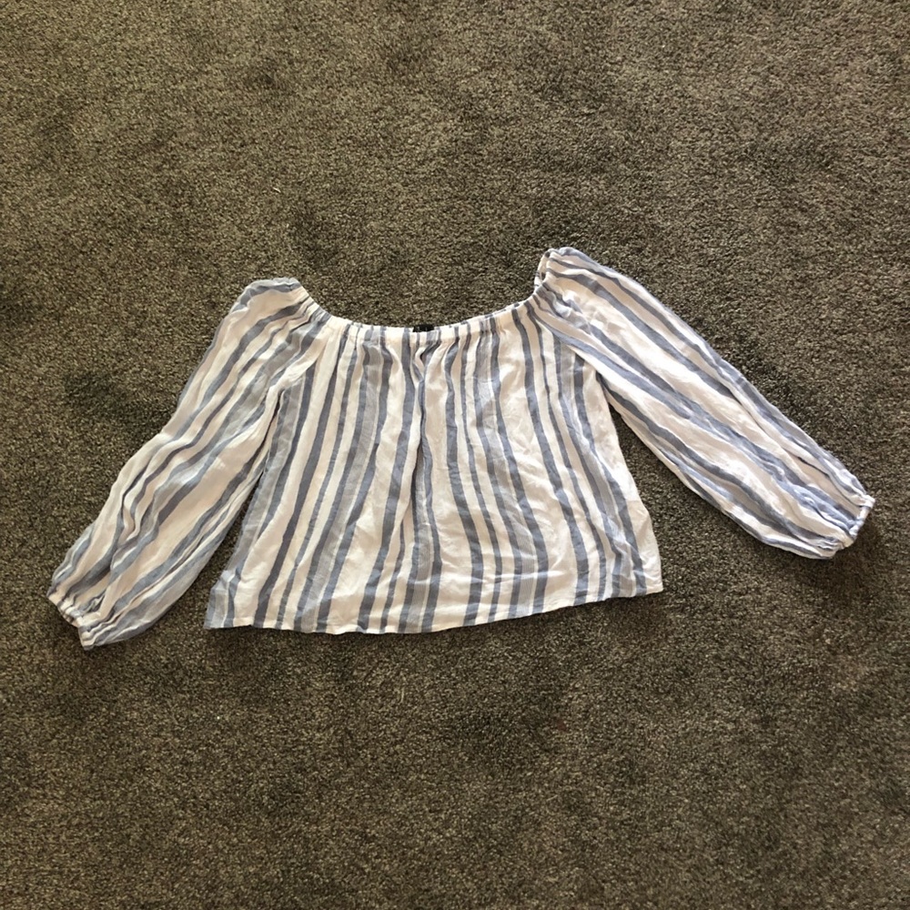 Forever 21 Blue and white striped off the shoulder blouse